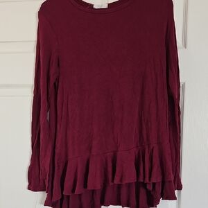 Easel Burgundy Ruffle Hem Blouse